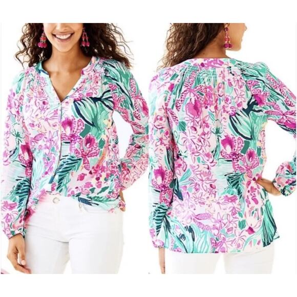 Lilly Pulitzer Elsa Via Flora Blouse Top - Picture 1 of 9
